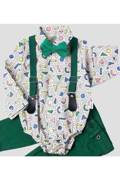 Bebek Takımı Zıbınlı Gömlek Pantolon Papyon Ve Slopet Ayarlana Bilir %100 Pamuklu - 10