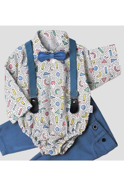 Bebek Takımı Zıbınlı Gömlek Pantolon Papyon Ve Slopet %100 Pamuklu - Resim 11