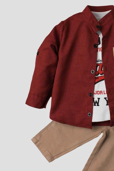 Erkek bebek spor gömlek takım kot pantolon üst sweatshirt üçlü takım pamuklu - 9