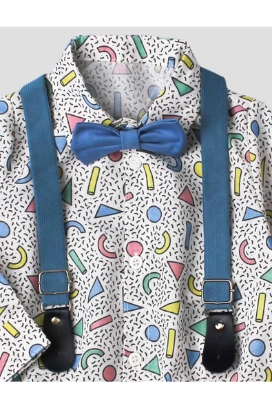 Bebek Takımı Zıbınlı Gömlek Pantolon Papyon Ve Slopet %100 Pamuklu - Resim 10