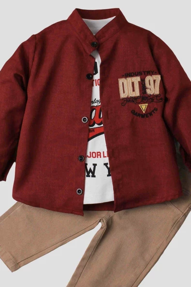 Erkek bebek spor gömlek takım kot pantolon üst sweatshirt üçlü takım pamuklu - 7