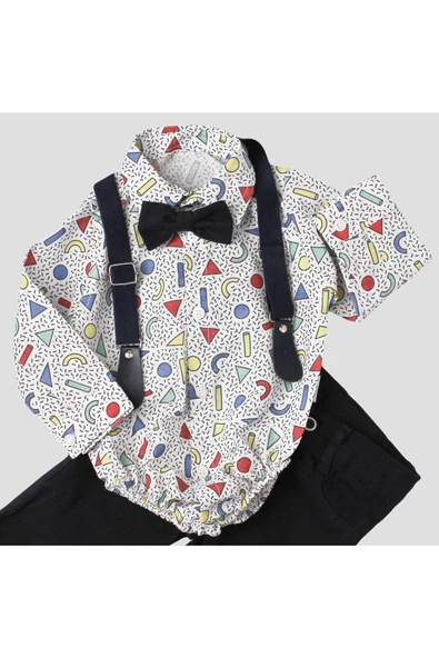 Bebek Takımı Zıbınlı Gömlek Pantolon Papyon Ve Slopet Ayarlana Bilir %100 Pamuklu - 11