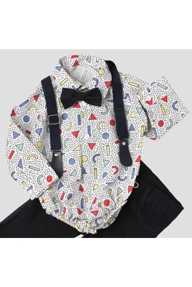 Bebek Takımı Zıbınlı Gömlek Pantolon Papyon Ve Slopet Ayarlana Bilir %100 Pamuklu - 3