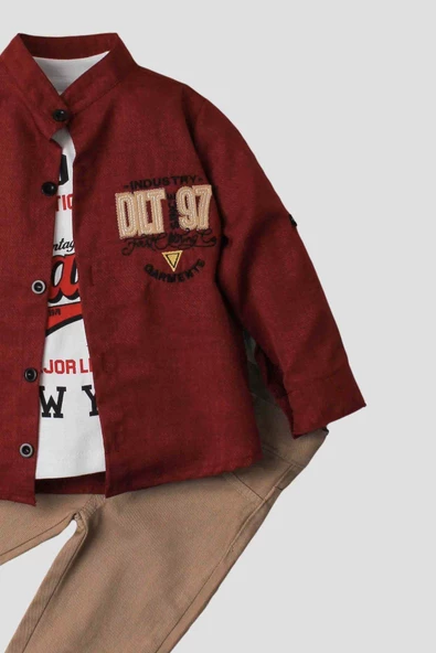 Erkek bebek spor gömlek takım kot pantolon üst sweatshirt üçlü takım pamuklu - 8