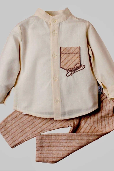 Gömlek Takımı organik keten gömlek Pantolon Bebek Takımı Alt Üst Doğum günü Düğün - Resim 2