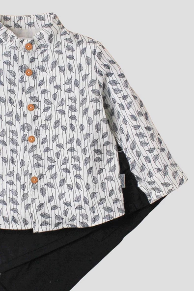 Erkek spor gömlek takım organik desenli alt üst gömlek bebek üçlü takımı - 5