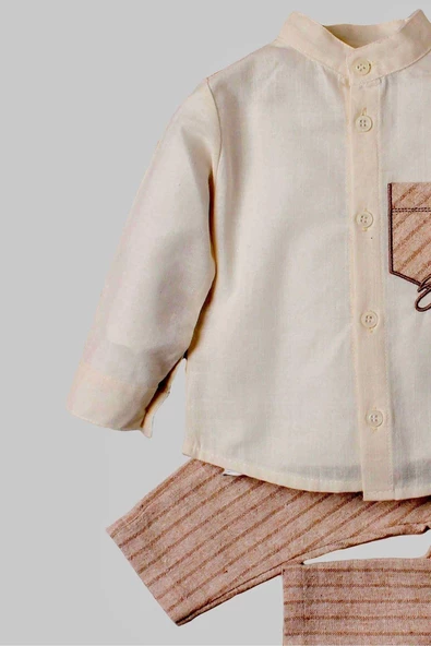 Gömlek Takımı organik keten gömlek Pantolon Bebek Takımı Alt Üst Doğum günü Düğün - Resim 12