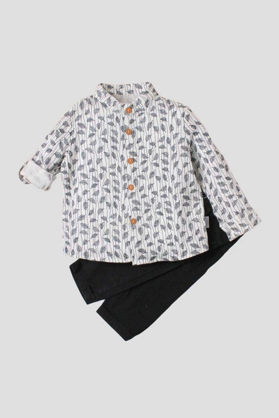 Erkek spor gömlek takım organik desenli alt üst gömlek bebek üçlü takımı - 10