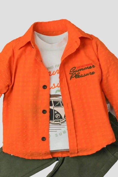 Erkek Bebek Spor Gömlek Takım Pantolon Üst Sweatshirt Üçlü TakIm Pamuklu Takım - 12