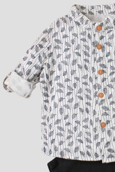 Erkek spor gömlek takım organik desenli alt üst gömlek bebek üçlü takımı - 12