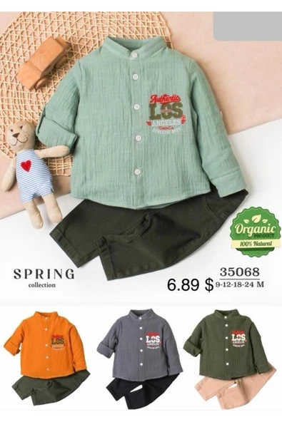 Erkek Spor Gömlek Takım Organik Alt Üst Gömlek Bebek Üçlü Takımı - 5