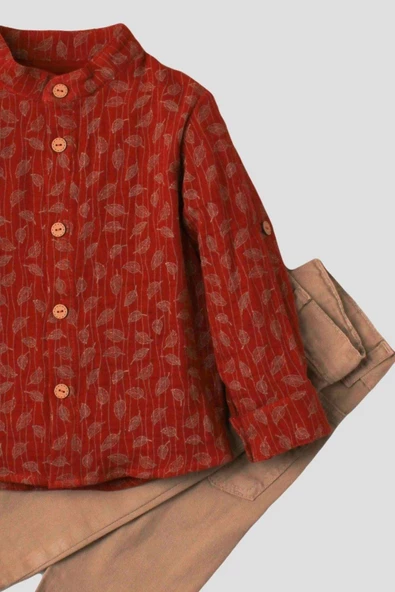 Erkek spor gömlek takım organik desenli alt üst gömlek bebek üçlü takımı - 2