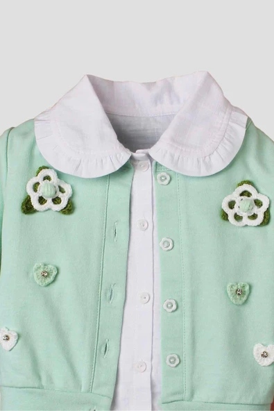 El Örmesi Çiçekli Pamuklu Hırka Gömlek Ve Alt Bebek Takımı - 12