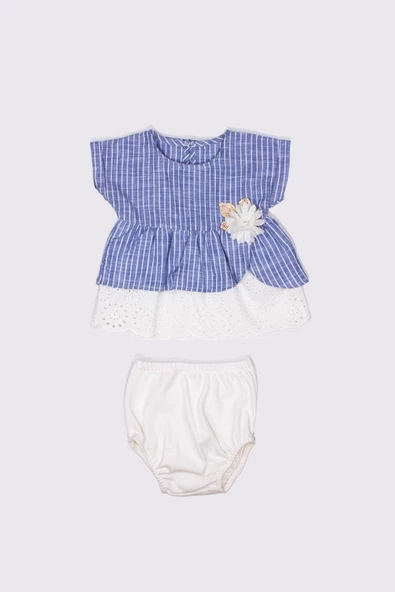 Kız bebek yazlık elbise çizgili çiçek derayşı 2’li takım - 3