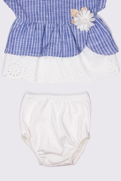 Kız bebek yazlık elbise çizgili çiçek derayşı 2’li takım - 6