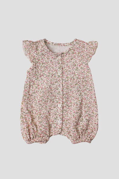 Kız bebek tulumu çiçek desenli %100 pamuklu tulum