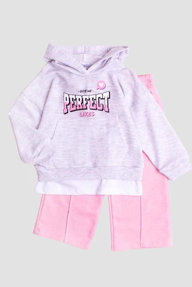 Perfect Baskılı Kapüşonlu Oversize Alt Üst Bebek Çocuk Eşorfman Takımı