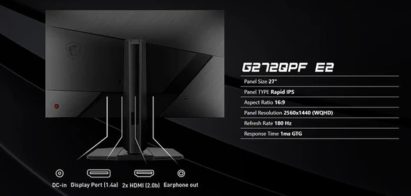 Msı 27" G272qpf E2 2560X1440 (Wqhd) 16:9 Flat Rapıd Ips 180Hz 1Ms Adaptıve-Sync Pıvot Gamıng Monıtor - 11