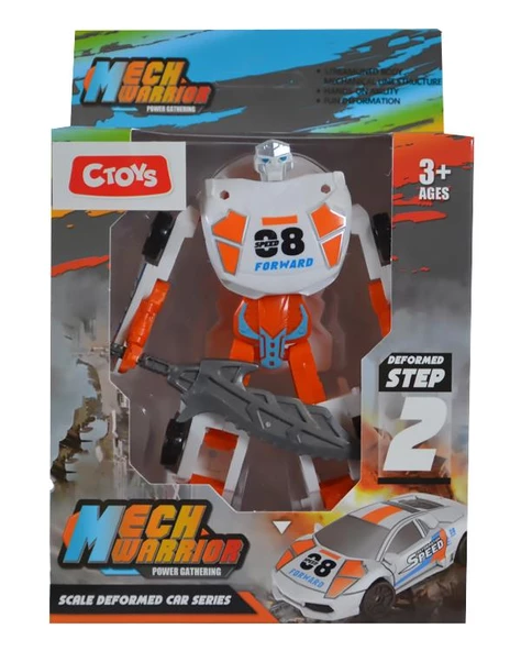 Ctoy Robota Dönüşebilen Araba Turuncu Beyaz