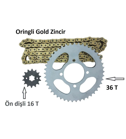 Cbf 150,Cb 125E,Cb 125F Performans Zincir Dişli Takımı Arka 36T -Ön 16T Oringli Zincir _Supermoto