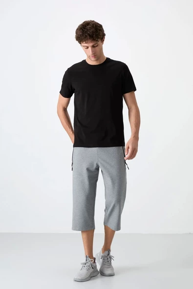 TOMMY LIFE Gri Melanj Fermuar Cepli Standart Kalıp Klasik Paça Erkek Kapri 83090 - 2