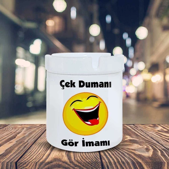 Çek Dumanı Espirili Gülen Emoji Baskılı Küllük Kül Tablası-30014