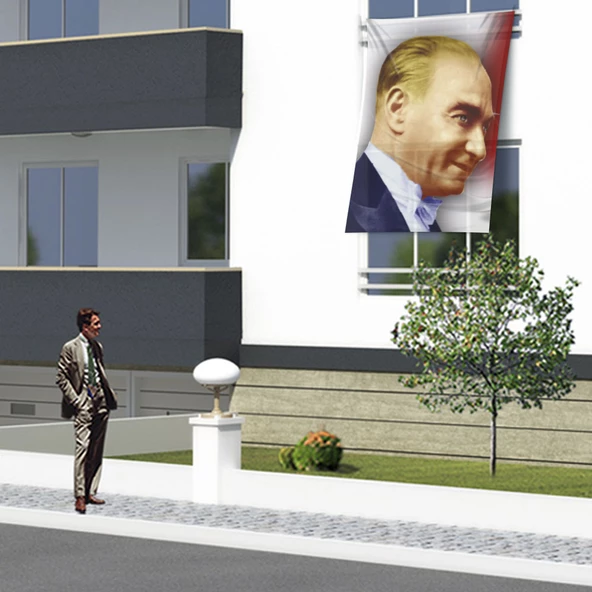 Mustafa Kemal Atatürk Yan Portre Poster Cephe Bayrağı ATA45