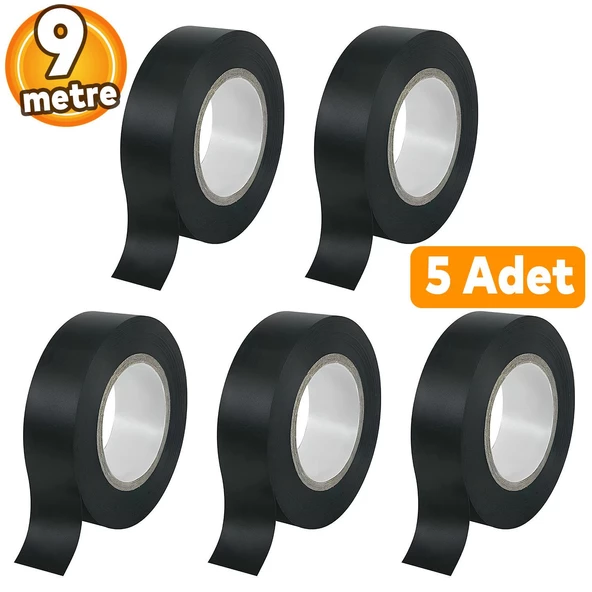 İzole Pvc Elektrikçi Elektirik Kablo Bandı Siyah Renk Bant Bandı Eni: 1.9 cm Uzunluk: 9 Metre 5 Adet - Resim 2