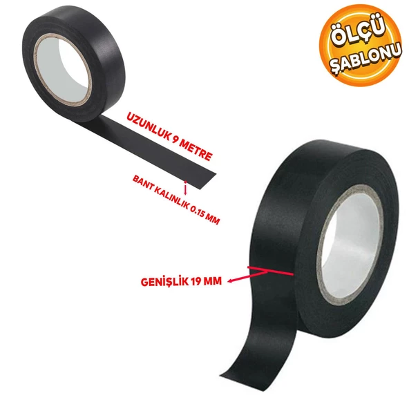 İzole Pvc Elektrikçi Elektirik Kablo Bandı Siyah Renk Bant Bandı Eni: 1.9 cm Uzunluk: 9 Metre 5 Adet - Resim 4