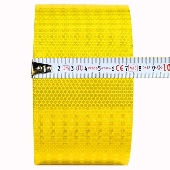 Reflektörlü Araç Oto Dış Aksesuar Bant Sarı Reflektif Fosforlu Şerit Bant 7.5 cm 5 Mt İkaz Bandı - 3