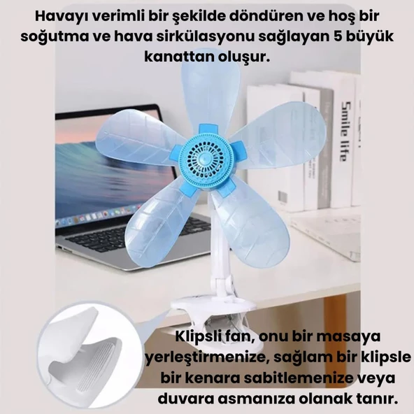 Polham Masaüstü Klipsli Sessiz Ayarlanabilir Açılı Mini Vantilatör, Ofis, Yatak Odası, Ev Tipi Vantilatör - 3