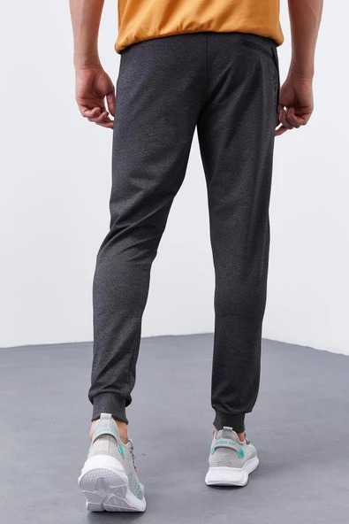 TOMMY Life Antrasit Melanj Fermuar Cepli Dar Kalıp Jogger Erkek Eşofman Alt - 84343 - 3