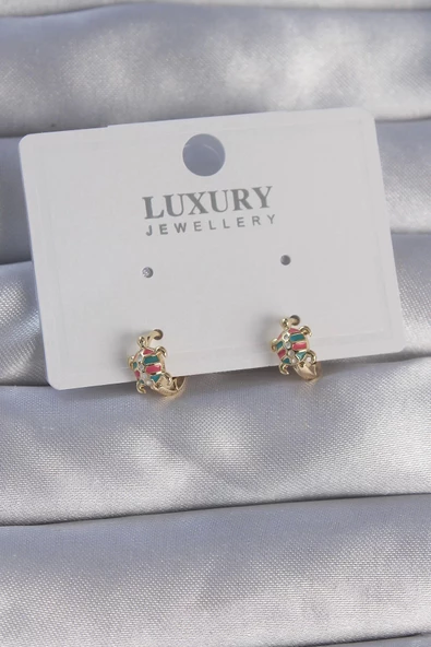 MuI MuI Pirinç Gold Renk Minimal Mineli Kaplumbağa Küpe