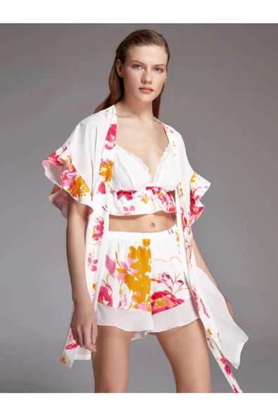 Pijama Sabahlık Şort Büstiyer 3'lü Set 1124