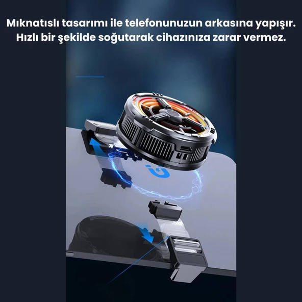 Polham 36W RGB Işıklı Kablolu Radyatörlü Telefon ve Tablet Soğutucu,Manyetik Mıknatıslı Soğutma Fanı - 4
