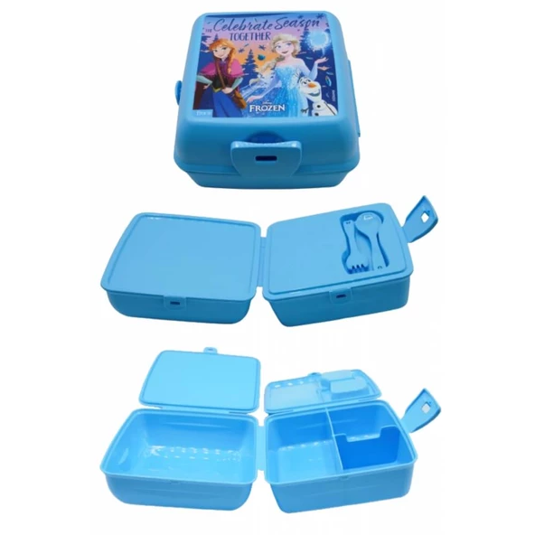 Piev 2 Bölmeli Kilitli Çatal Kaşıklı Frozen Beslenme Kabı Mavi - 2