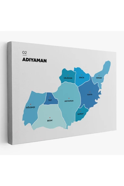 Adıyaman  İli ve İlçeler Haritası  Dekoratif Kanvas Tablo 1249