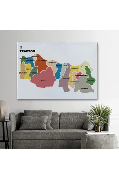 Trabzon İli ve İlçeler Haritası  Dekoratif Kanvas Tablo 1470 - 2