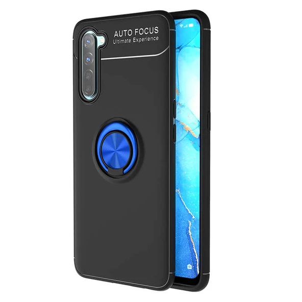 Oppo Reno 3 - Oppo A91 Kılıf Yüzüklü Standlı Manyetikli Silikon