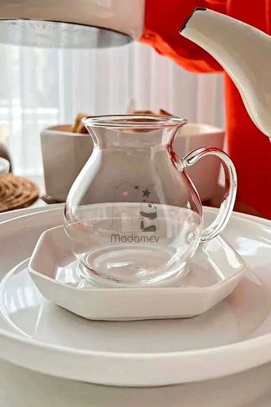 Madamev 6'lı Pleasure Borosilikat Cam Bardak Set Isıya Dayanıklı Keyfi Ala Kulplu Çay Fincanı Bardağı - 4