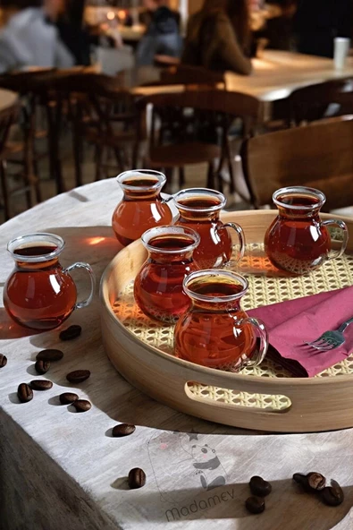 Madamev 6'lı Keyfi Ala Borosilikat Cam Bardak Takımı Isıya Dayanıklı Kulplu Çay Fincanı Bardağı Seti - 5