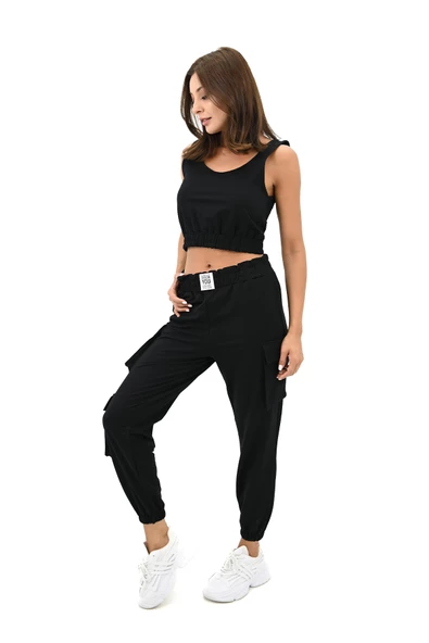 Kadın Askılı Crop Bluz Detaylı Eşofman Takımı 3715-23 - 3