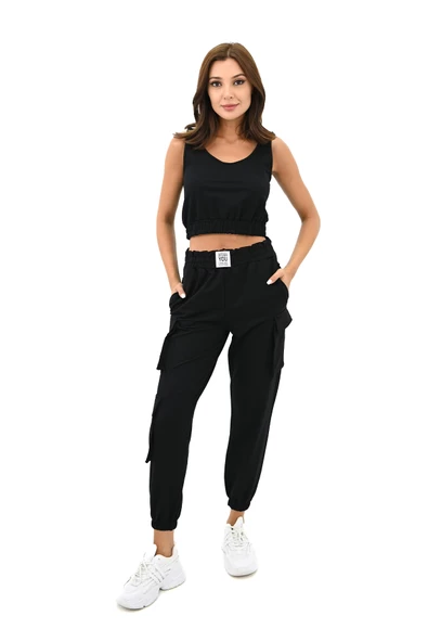 Kadın Askılı Crop Bluz Detaylı Eşofman Takımı 3715-23 - 2