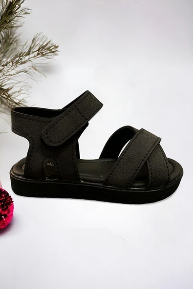 Siyah Cırt Cırtlı Unisex Bebek Sandalet - 2