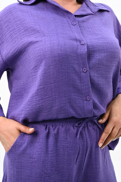 Kadın Büyük Beden Şortlu Keten Takım 8121-25 - 11