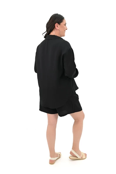 Kadın Büyük Beden Şortlu Keten Takım 8121-25 - 5