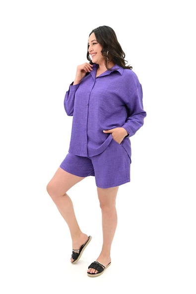 Kadın Büyük Beden Şortlu Keten Takım 8121-25 - 9