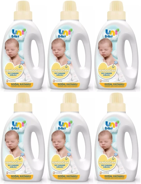 Uni Baby Yeni Doğan Çamaşır Deterjanı/Sabunu 1500ML (Sarı) (6 Lı Set)