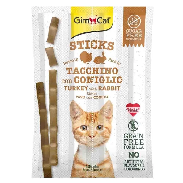 Gimcat Hindi ve Tavşan Etli Tahılsız Kedi Ödül Çubukları 4 Lü 20 gr.