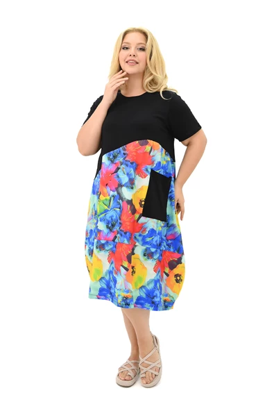 Kadın Büyük Beden Dijital Baskı Detaylı Elbise 5258-25 - 4